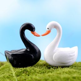 White Black Swan Garden Decorations Miniature Craft Doll House Ornament Miniature Figurine Plant Pot Fairy Garden Decor