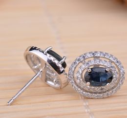 Classic sterling silver sapphire earrings 100% natural blue sapphire stud earrings for woman real 925 sterling fashion Jewellery