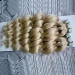 613 Blonde Virgin Hair Seamless Hair Extensions 100g 40pcs Peruvian loose Wave tape in human hair extensions