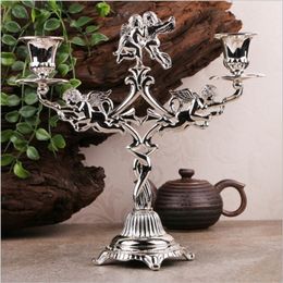 New arrival candle holder 2-arm creative silver plated candle stick Angel pattern candelabra wedding/ home decoration