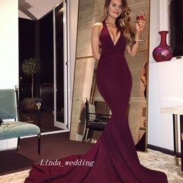 Burgundy Red V-neck Mermaid Long Evening Dress Sexy Arabic Formal Reception Prom Party Gown Custom Made Plus Size