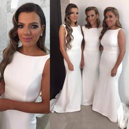 Elegant Mermaid Long Bridesmaid Dresses Ivory Bateau Neckline Sleeveless Fitted Maid of Honour Gowns Wedding Guest Formal Dress with Train