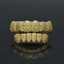 New Real Gold Silver Plated HIP HOP Lattice shape Teeth Grillz Top Bootom Groll Set With silicone Fashion Party Jewelry