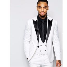 New Groomsmen Black Lapel Groom Tuxedos White/Red Men Suits Wedding Best Man Blazer (Jacket+Pants+Tie+Vest)