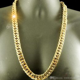 Chunky Mens Necklace Solid Chain 18k Yellow Gold Filled Heavy Thick Tight Miami Polished Double Curb Chain Link 24 Inches