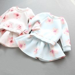 Wholesale- Korean Autumn Kids Clothes Baby Girl Floral Long Sleeve T-shirt + Skirt Fashion Girls 2 Pcs Set Children Clothing