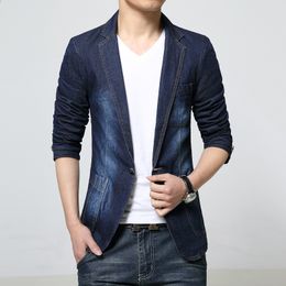 Wholesale- New 2016 spring dark color casual denim blazer men fashion slim fit stonewashed and white blazer men's clothing size m-3xl /XF