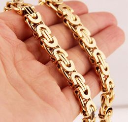 High Qulaity Gold tone Stainless Steel Fashion Flat byzantine Chain Necklace 8mm 24'' women men's gift Jewellery for father
