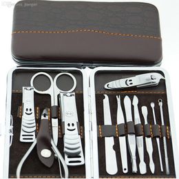 High quality Nail Care Set Pedicure Scissor Tweezer Knife Ear pick Utility Manicure Set Tool Stone Pattern Case+1 Set 12pcs Nail Clipper Kit