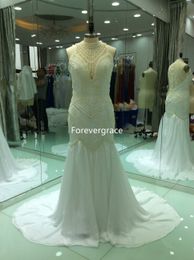 Real Photos Mermaid Long Wedding Dress High Quality Beaded Sleeveless Bridal Gown Plus Size Custom Made