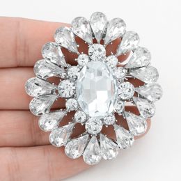 2.6 Inch Large Stunning Czech Stone Big Glass Stone Luxury Brooch Hot Selling Clear Crystal Women Party Costume Brooch Pins