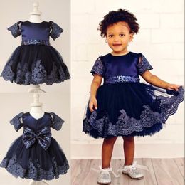 Sequins Tulle Flower Girl Dresses With Lace Applique Cheap Baby Girl Wedding Party Dress Lovely Birthday Outfit Dress First Communion Dress