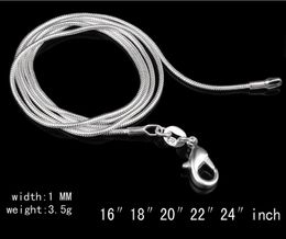2017 Top quality plating 925 sterling silver snake chain necklace 1MM 16-24inches fashion jewelry factory price free shipping