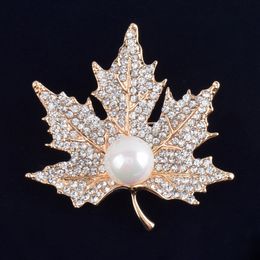 Vintage Rhinestone Brooch Pin Gold-plate Alloy Pearl Leaf Jewellery Broach corsage for bridal wedding invitation costume party dress pin gift