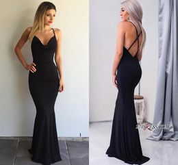 Zarif Basit Siyah Mermaid Abiye Halter V Boyun Seksi Backless Criss-Cross Uzun Balo Elbiseleri 100 BA4507 Altında