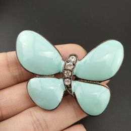 100pcs/ 48mm Blue Enamel Butterfly Brooch Pin Gun Black Plated Clear Rhinestone Crystal Wedding Party Elegant Insect Brooches