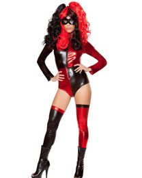 Red White Color Sexy Women Halloween Party Clown Cosplay Bodysuit Circus Joker Masquerade Stage Performance Costume