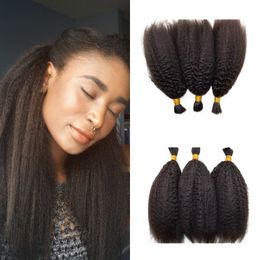 Kinky Straight Human Hair Bulk 3 Bundles Brazilian Natural Black Yaki Human Braiding Hair Bulk FDSHINE