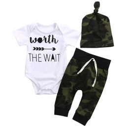 Newborn Baby Boy Clothes Set Short Sleeve Arrow Romper + Camouflage Long Pants + Hat 3PCS Boys Outfits Infant Clothes Kids Clothing Set Boy