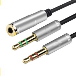 Metal adapter AUX 3.5mm Computer Microphone headphone adapter 1 Male To 2 Female Microphone plug+headphone plug Extend AUX Audio Cable 100p