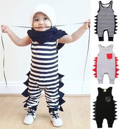 Cute Baby Rompers Dinosaur Striped Sleeveless Romper Toddler Clothing Jumpsuit Fashion Cotton Infant Romper Babies Style Jumpsuits A7608