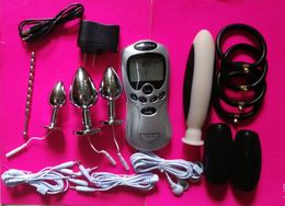 Adult BDSM Electro Shock Device Nipple Clamps Penis Cock Ring Band Anal Massage Urethra Dilator Wand Ass Plug Sex Toys HBR