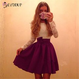 Wholesale- 2017 spring fashion new women cute lace patchwork dress o-neck long sleeved dresses party dress A-Line Mini Vestidos
