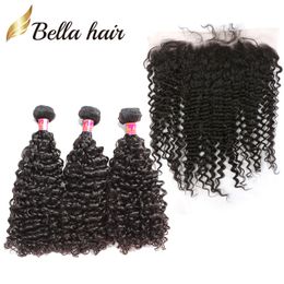 Human Hair Wefts with Lace Frontal Curly Brazilian Virgin Humen Remy Hair Bundles Weaves Frontals Malaysian Peruvian Indian