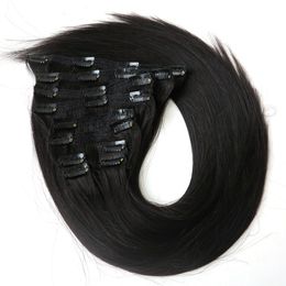 160g 22" clip in hair extensions Indian Remy human hair 10PCS Black color