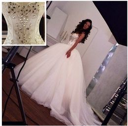 Princess Crystal Ball Gown Lace Up Wedding Dress Sweetheart Corset Bodice Crystal Beaded Ball Gowns vestido de noiva Sweep train
