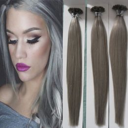 Grey hair extensions u-Tip Hair 300g 300s pre bonded keratin stick tip human hair