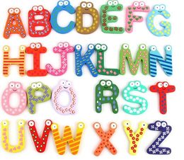 Fridge Magnet Child Colourful 26 Letters shape Learning Wooden Magnetic Toddler Children Toys 26 Words Study Alphabet