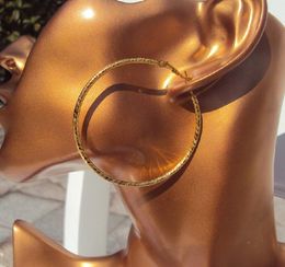 Europe US New Pure Real 24K Yellow Gold Hoop Earrings / Perfect Big Circle Earrings 6g