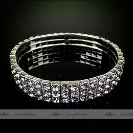 Discount Bridal Bracelet 2019 Bridal Jewelry 3 Row Silver Rhinestone Bling Bling Crystal Stretch Bangle Women Party Prom Wedding A241u