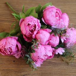 6 Heads + 2 Buds + 3 Aquatic plants Colorful Artificial Peony Silk Flower Wedding Home Decor Paeonia suffruticosa Decoration flowers