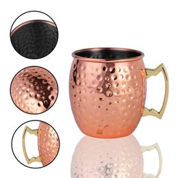 Hammered Moscow Mule Copper Plated Mugs 304 Stainless Steel 550ml Drum Type Beer Mug Water Glass Drinkware