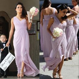 One Shoulder Bridesmaid Dresses Pleats Light Purple Bridesmaid Dress Cheap Split Front Zipper Back Party Dresses For Wedding