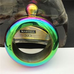 4 oz Rainbow color or rose golden plated Bangle Bracelet hip flask