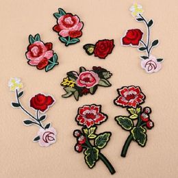 Iron On Patches DIY Embroidered Patch sticker For Clothing clothes Fabric Sewing vintage rose flower twig design