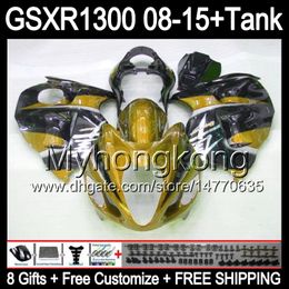 8gifts For SUZUKI Hayabusa GSXR1300 08 15 GSXR-1300 gloss golden 14MY21 GSXR 1300 GSX R1300 08 09 10 11 12 13 14 15 Fairing golden black Kit