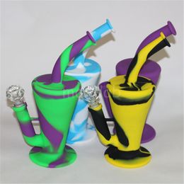 new silicone water pipe hookah silicone beaker bongs oil rigs glass bong 10.4 height with 14 4mm joint silicone material