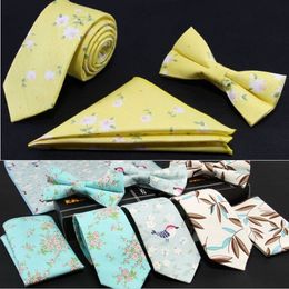 Neck tie bowtie Handkerchief sets 6*145cm 31 colors cotton Printing NeckTie For Men's Father's day Christmas gifts Free shipping