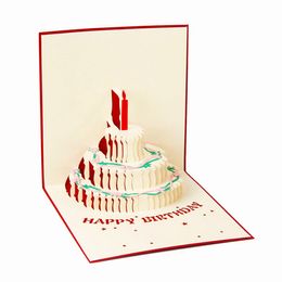 Party Supplies 15X15CM Creative 3D greeting card custom Happy Birthday card Invitation with envelope birthday cake with candle red blue