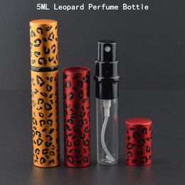 5 ML Aluminium Leopard Mini Refillable Glass Spray Bottle Empty Atomizer Tube Perfume Essential Oil Container With metal Sprayer