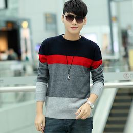 Wholesale- Men winter cashmere sweater color block decoration o-neck fashionable casual sweater pullover sweater