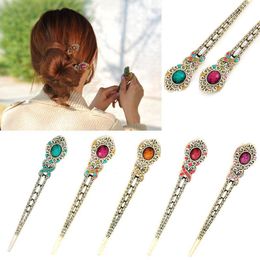 Fashion Women Retro Crystal Hairpin Original Ethnic Jewellery Hair Stick Hair Clip #T701.
