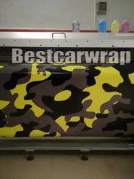 fluorescent yellow black Camo Car Wrap Snow Camouflage Car Sticker air free Truck Vehicle covering with air bubble free size 1.52x30m roll