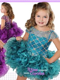 Kids Pageant Dresses 2019 with Short Sleeves and diamond Criss Cross Top Bodice Ritzee Cupcake B850 Girls Formal Wear Dress Jade