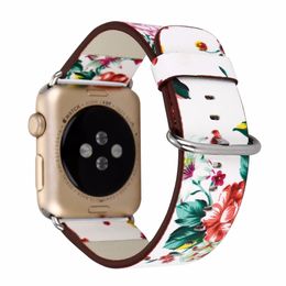 For Apple Watch PU Leather Band Strap of 40/44mm 38/42mm Series 4 3 1/2 Flower Prints Vintage Floral National Folk Style Design Belt