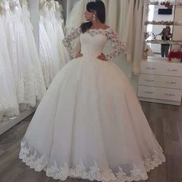 vestido de noiva Ball Gown Princess Wedding Dresses With Long Sleeves Beaded Lace Tulle Off the Shoulder Bridal Gowns robe de mariage